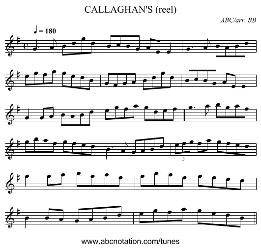 CALLAGHAN'S (reel) - staff notation