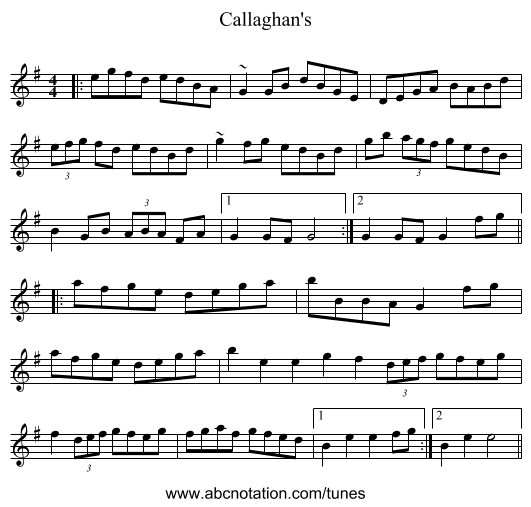 Callaghan's - staff notation
