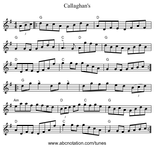Callaghan's - staff notation