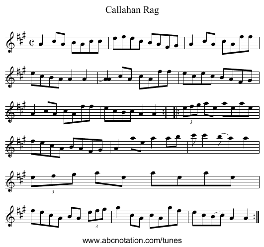 Callahan Rag - staff notation