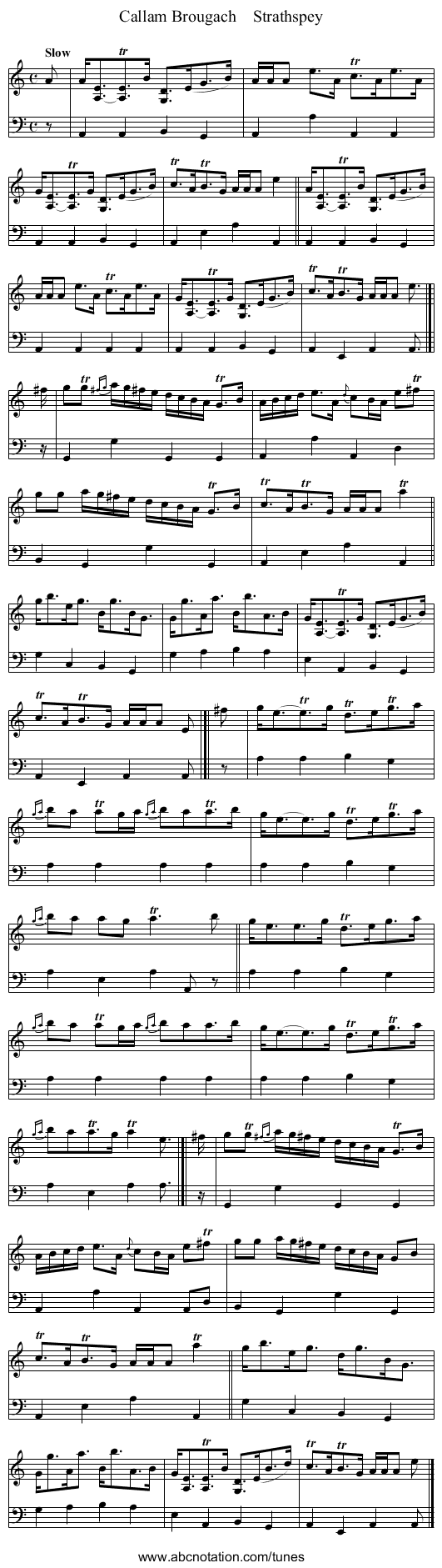 Callam Brougach    Strathspey - staff notation