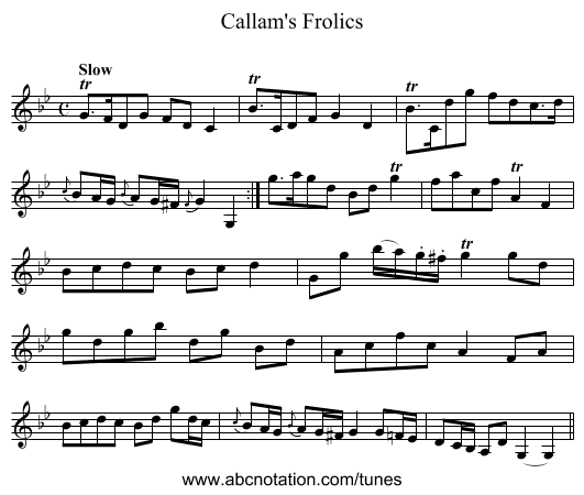 Callam's Frolics - staff notation