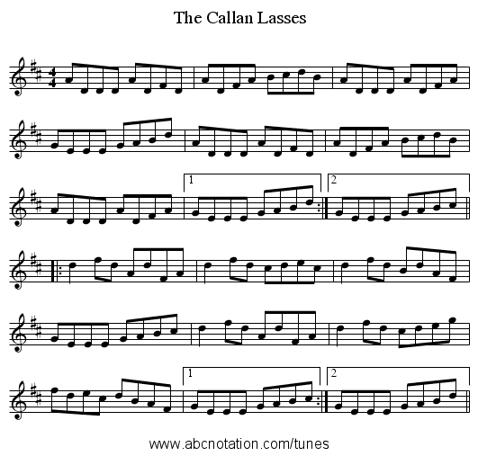 Callan Lasses, The - staff notation