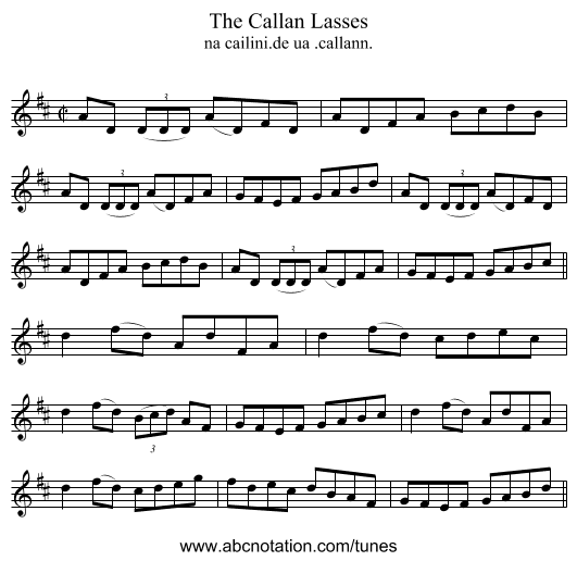 Callan Lasses, The - staff notation