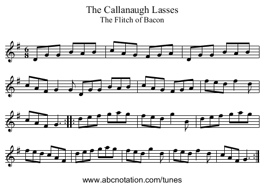 Callanaugh Lasses, The - staff notation
