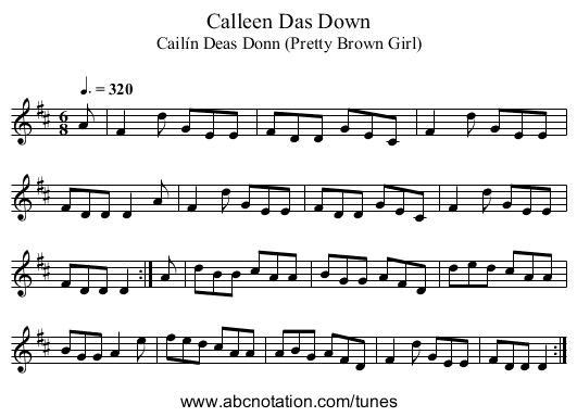 Calleen Das Down - staff notation