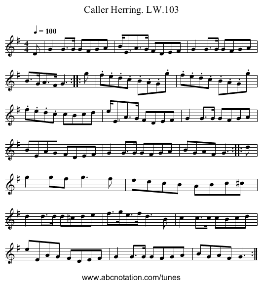 Caller Herring. LW.103 - staff notation