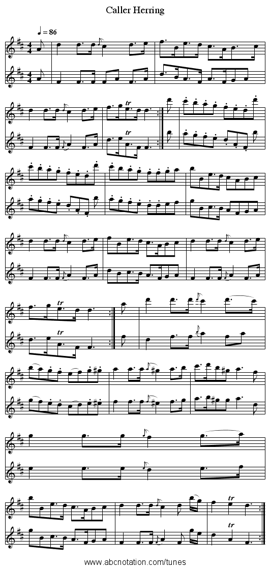 Caller Herring - staff notation