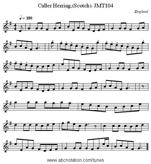 Caller Herring,(Scotch). JMT104 - staff notation