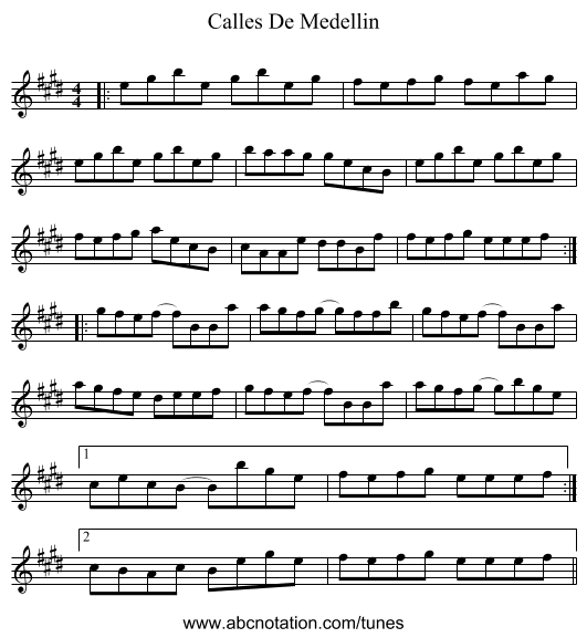 Calles De Medellin - staff notation
