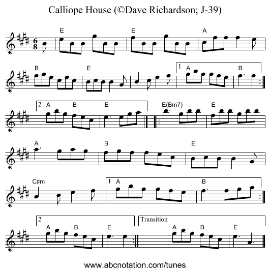 Calliope House (©Dave Richardson; J-39) - staff notation