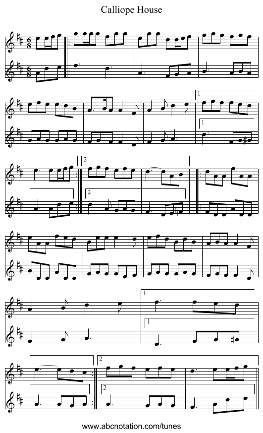 Calliope House - staff notation