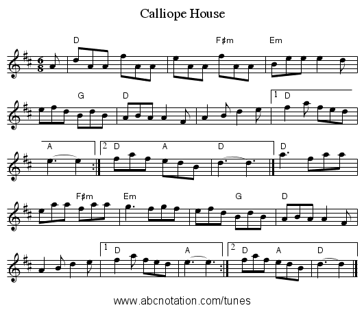 Calliope House - staff notation