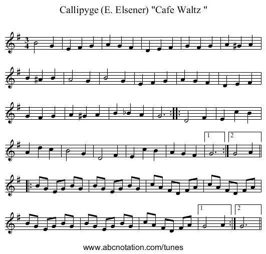 Callipyge (E. Elsener) Cafe Waltz  - staff notation