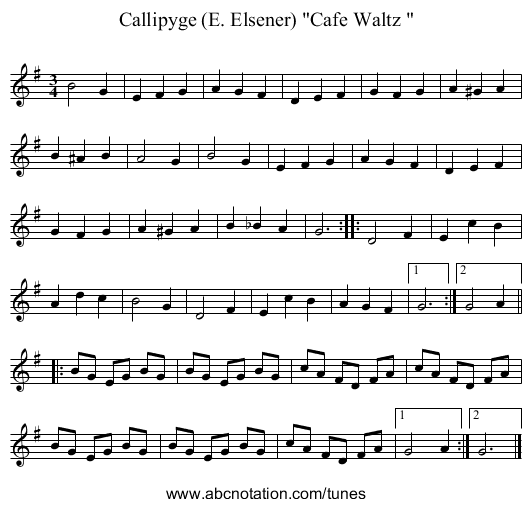 Callipyge (E. Elsener) Cafe Waltz - staff notation