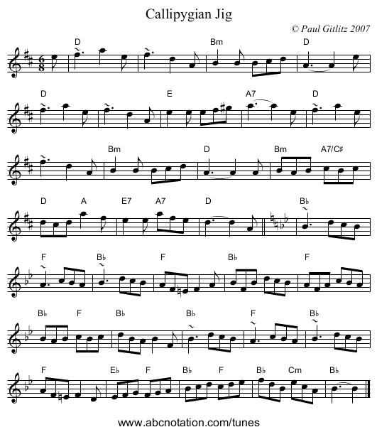 Callipygian Jig - staff notation