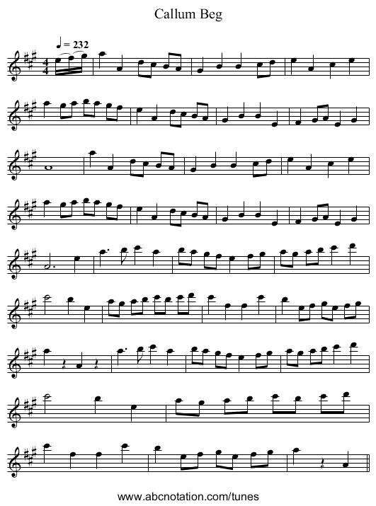 Callum Beg - staff notation