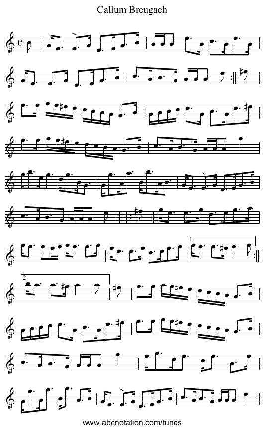 Callum Breugach - staff notation