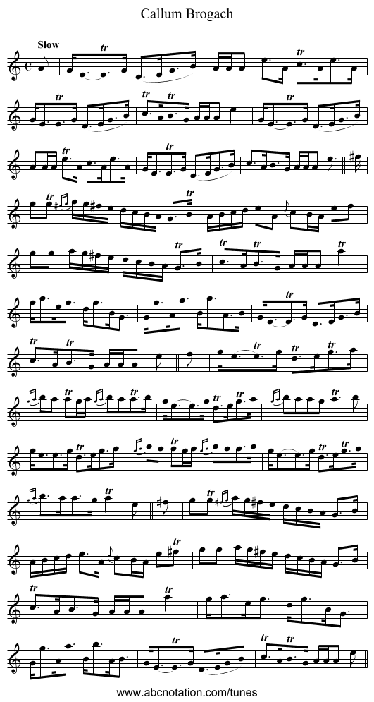 Callum Brogach - staff notation