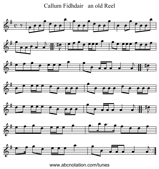 Callum Fidhdair an old Reel - staff notation