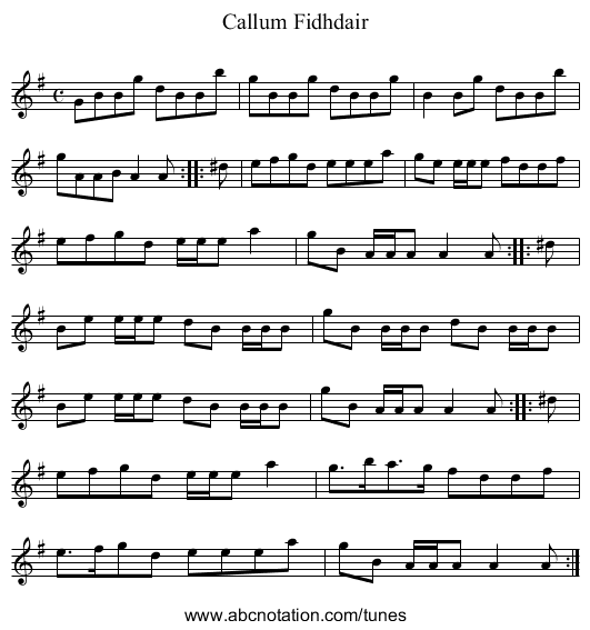 Callum Fidhdair - staff notation