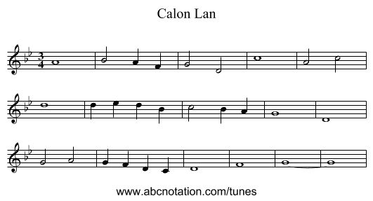 Calon Lan - staff notation