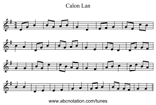 Calon Lan - staff notation