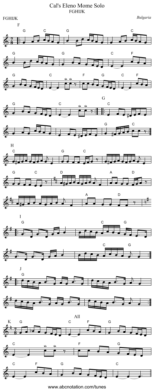 Cal's Eleno Mome Solo - staff notation