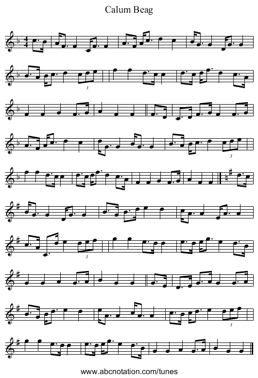 Calum Beag - staff notation
