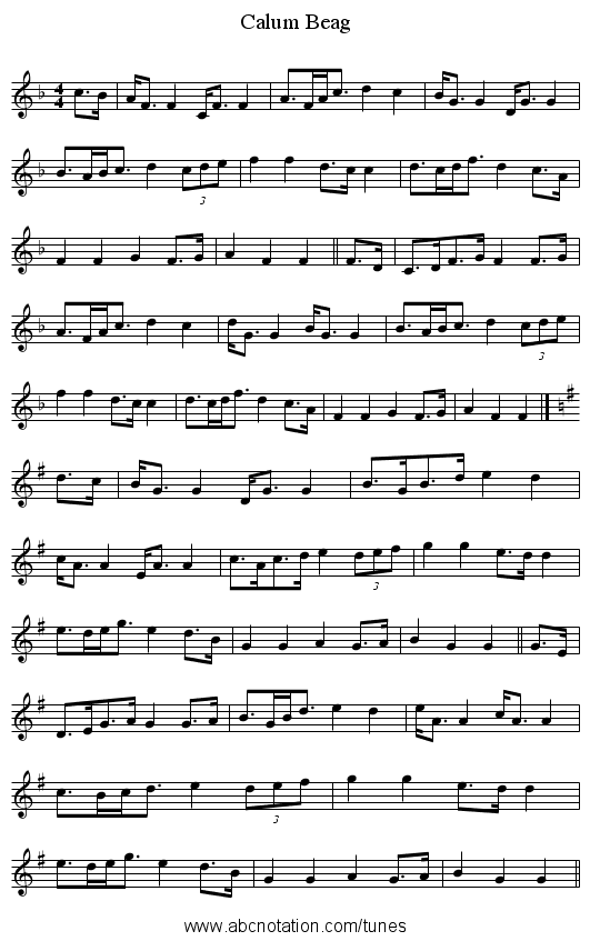 Calum Beag - staff notation