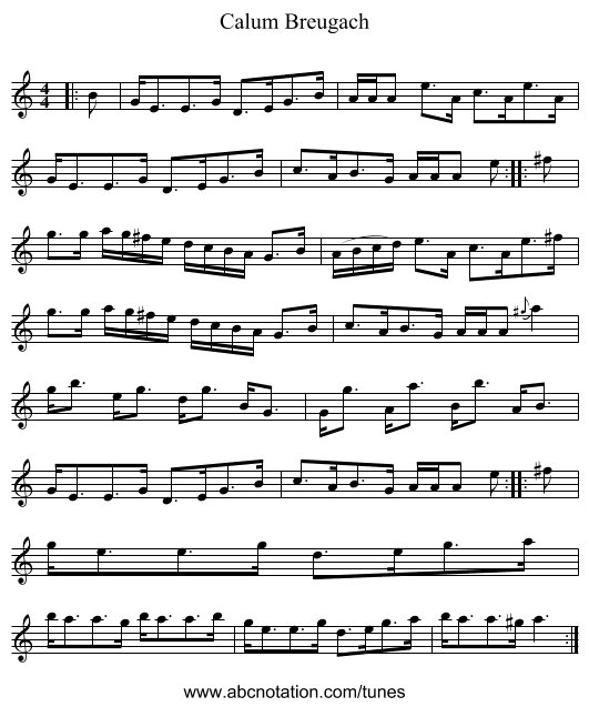 Calum Breugach - staff notation