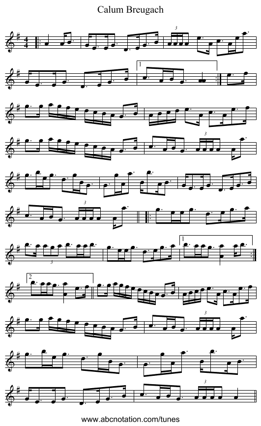 Calum Breugach - staff notation