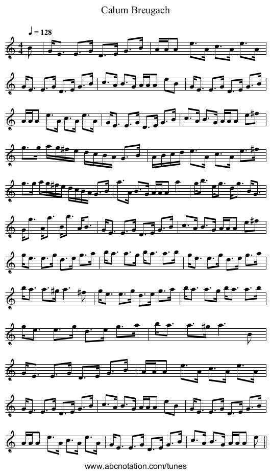 Calum Breugach - staff notation