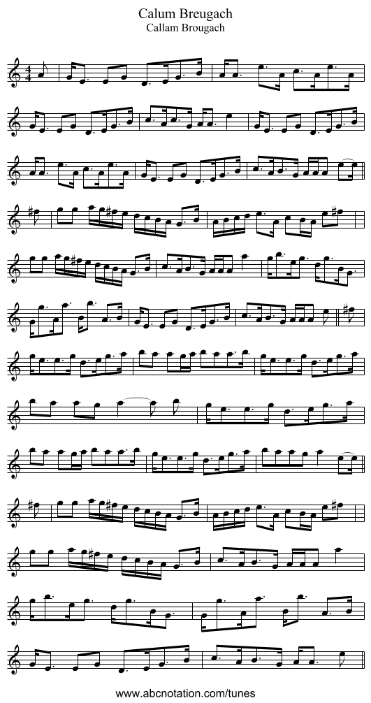 Calum Breugach - staff notation