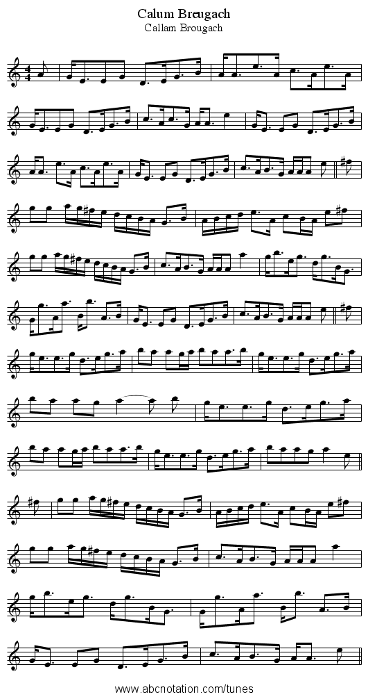 Calum Breugach - staff notation