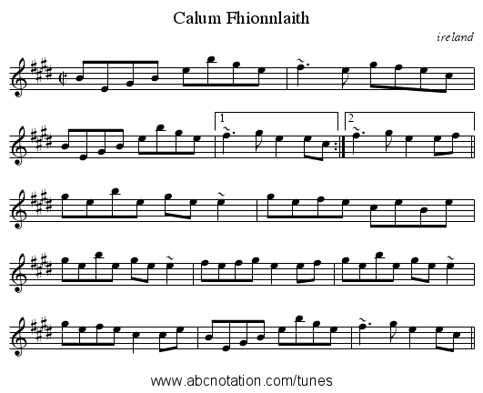 Calum Fhionnlaith - staff notation
