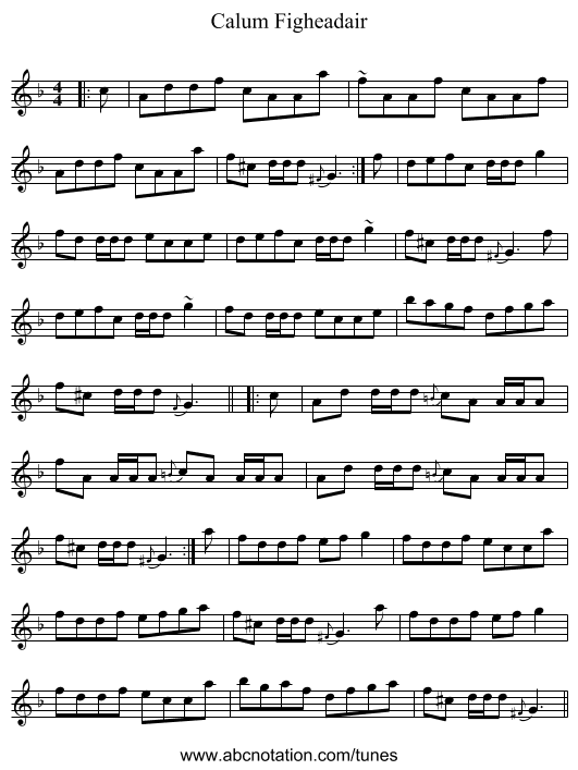 Calum Figheadair - staff notation