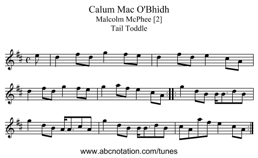 Calum Mac O'Bhìdh - staff notation