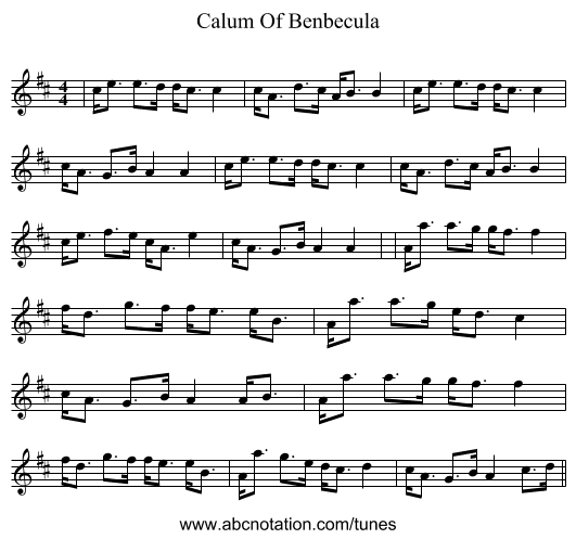 Calum Of Benbecula - staff notation