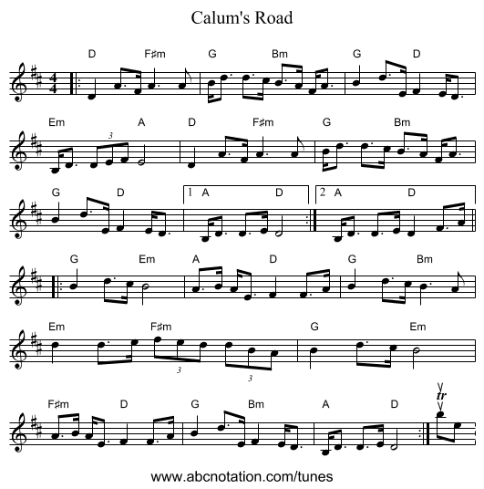 Calum's Road - staff notation