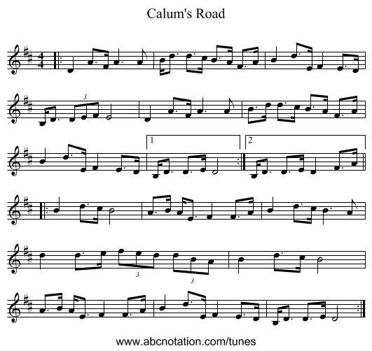 Calum's Road - staff notation