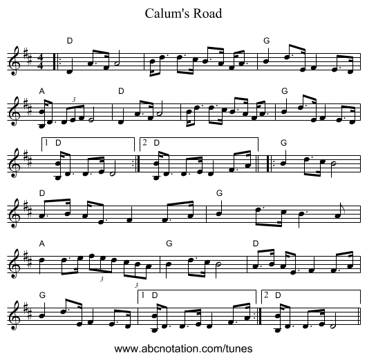 Calum's Road - staff notation