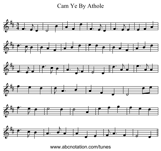 Cam Ye By Athole - staff notation