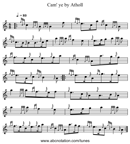 Cam' ye by Atholl - staff notation