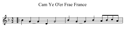 Cam Ye O'er Frae France - staff notation