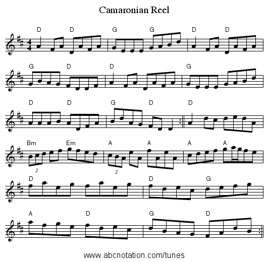 Camaronian Reel - staff notation