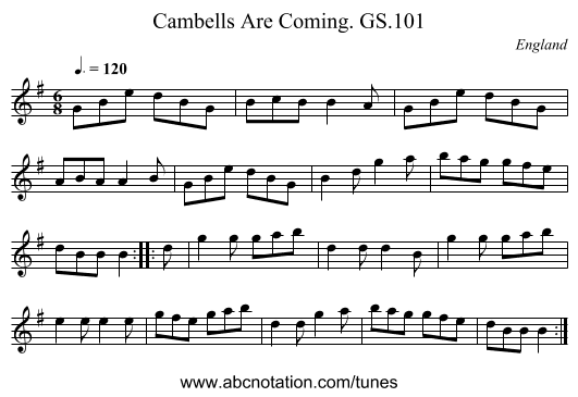 Cambells Are Coming. GS.101 - staff notation