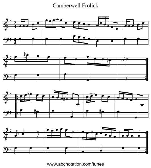 Camberwell Frolick - staff notation