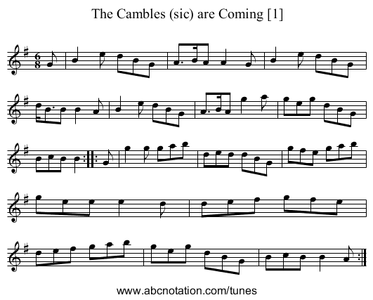 Cambles (sic) are Coming [1], The - staff notation