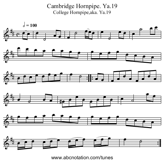 Cambridge Hornpipe. Ya.19 - staff notation
